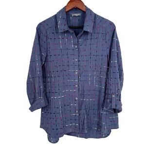 Habitat Sz Small Blue Wearable Art to Wear Abstract Artsy Blouse Shirt Top